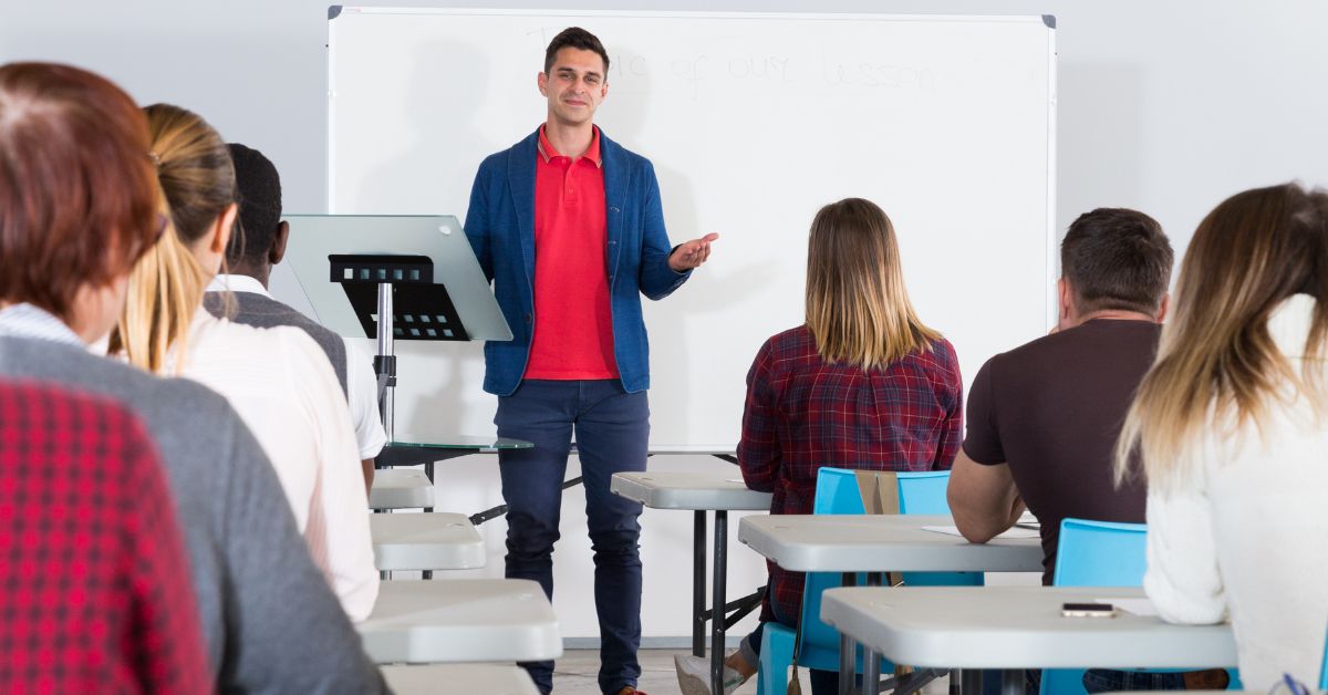 teacher and students in a classroom