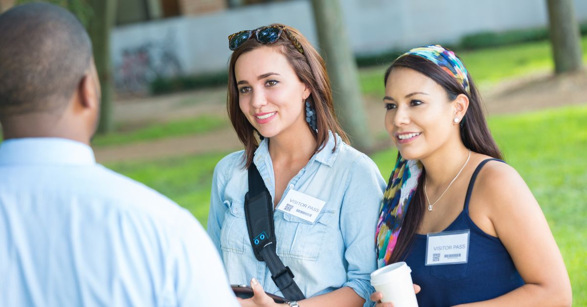 two girls visiting college