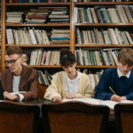 students sitting in library