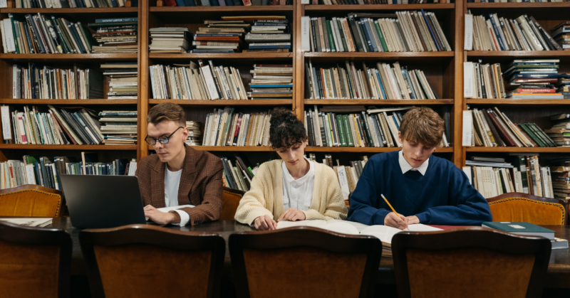 students sitting in library