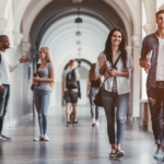 students walking in college campus