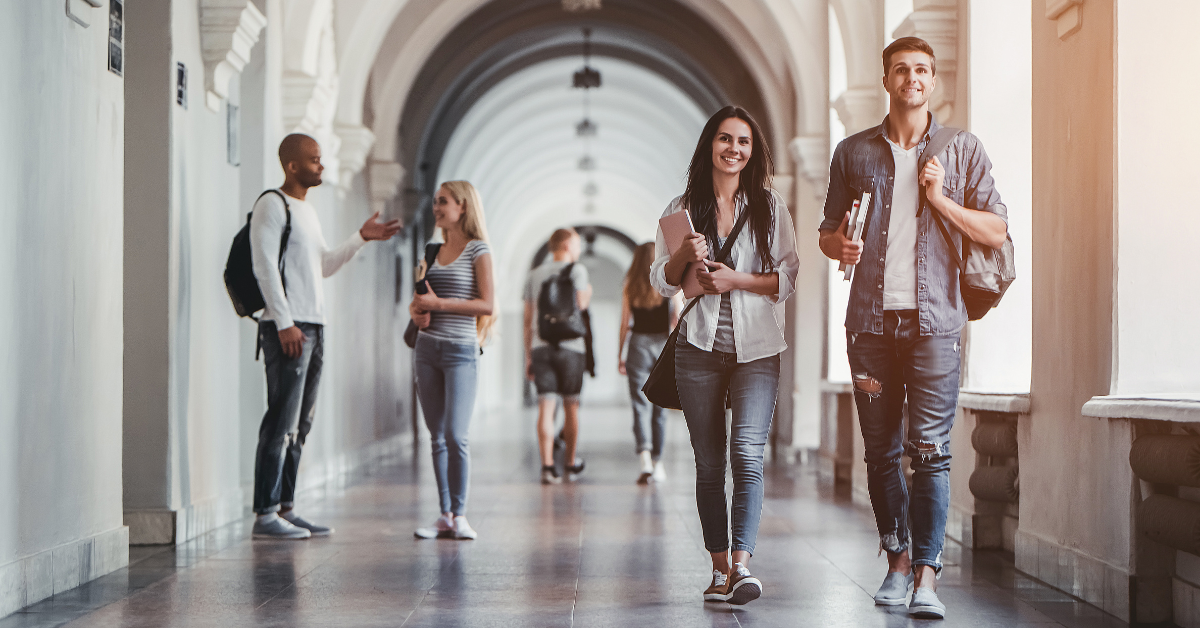 students walking in college campus