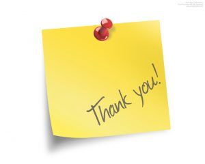 thankyou written on a yellow color note