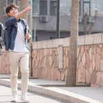 a girl and boy visiting college campus