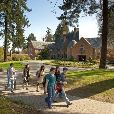 students walking on a campus road