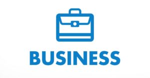 business word written in blue color font