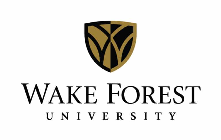 Wake Forest University logo with a black and gold shield design above the words “Wake Forest University” in black text on a white background, reflecting the prestige recognized by Wake Forest admissions.