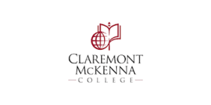 Claremont McKenna College logo featuring a red globe and open book design above the college name in black text on a light background.