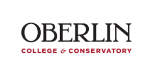 The image shows the Oberlin College & Conservatory logo, with OBERLIN in large black letters above COLLEGE & CONSERVATORY in smaller red letters on a light background.