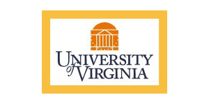The University of Virginia logo with an orange Rotunda illustration above the words University of Virginia in bold, dark blue letters, all on a white background with a yellow border.