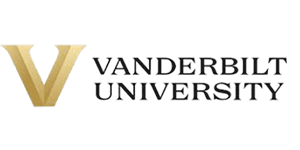 The image shows the Vanderbilt University logo, featuring a large gold letter V next to the words Vanderbilt University in uppercase black letters.