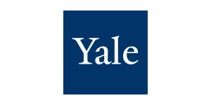 The word Yale is written in large, white serif font centered on a dark blue background.