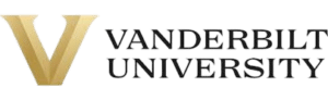 The image shows the Vanderbilt University logo, featuring a large gold letter V next to the words Vanderbilt University in uppercase black letters.