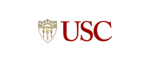 The USC logo features a gold shield with three torches and rays above them, next to the bold red letters USC on a white background.