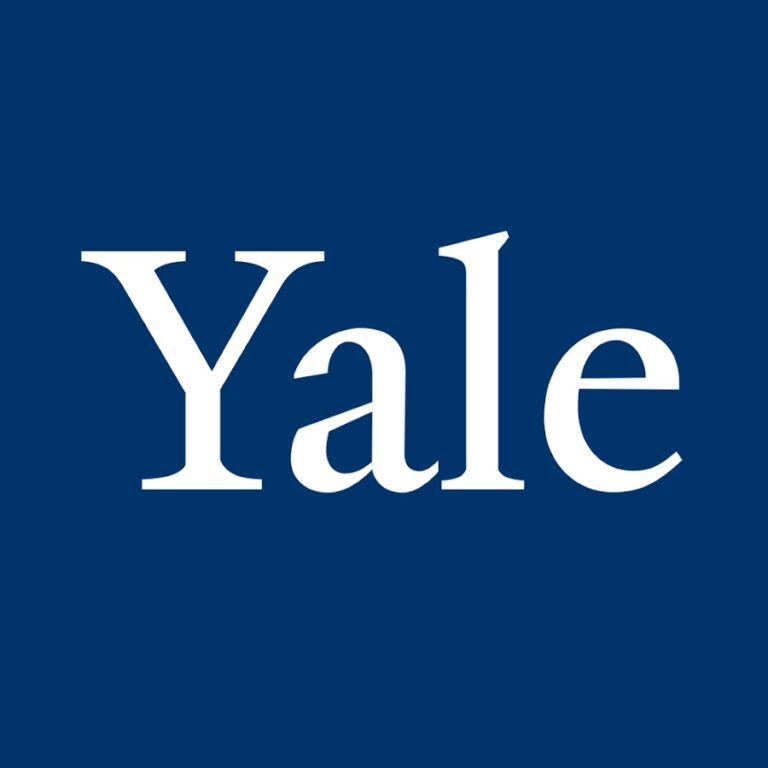 The word Yale is written in large, white serif font centered on a dark blue background.