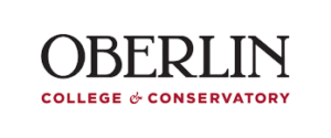 The image shows the Oberlin College & Conservatory logo, with OBERLIN in large black letters above COLLEGE & CONSERVATORY in smaller red letters on a light background.