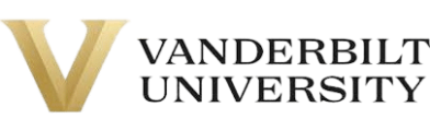 The image shows the Vanderbilt University logo, featuring a large gold letter V next to the words Vanderbilt University in uppercase black letters.
