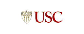 The USC logo features a gold shield with three torches and rays above them, next to the bold red letters USC on a white background.