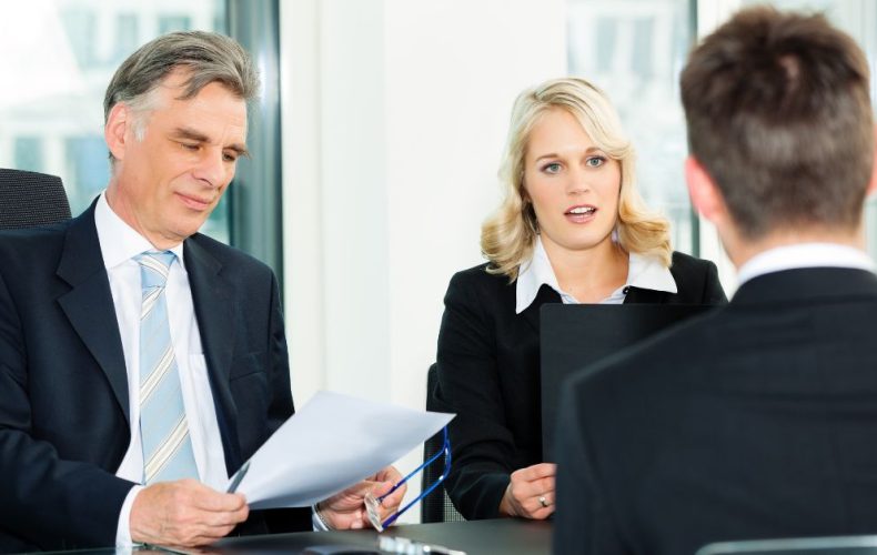 student sitting in an interview