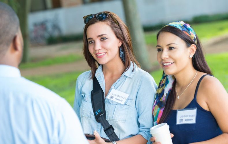 two girls visiting college