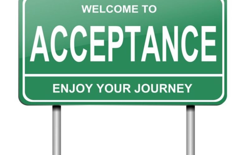 Illustration depicting a green roadsign with an acceptance concept. White background.