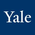 The word Yale is written in large, white serif font centered on a dark blue background.