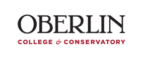 The image shows the Oberlin College & Conservatory logo, with OBERLIN in large black letters above COLLEGE & CONSERVATORY in smaller red letters on a light background.