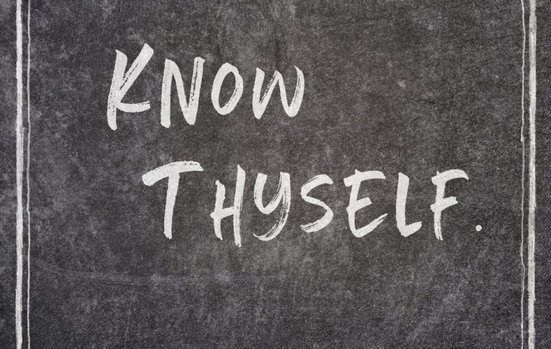 Know thyself - ancient Greek philosopher Socrates quote written on framed chalkboard