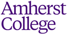 The words Amherst College are written in large, bold, purple letters on a light gray background.