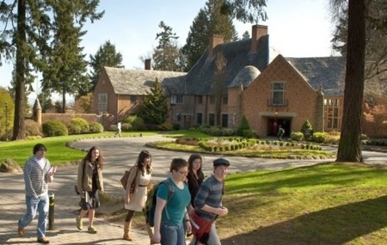 students walking on a campus road