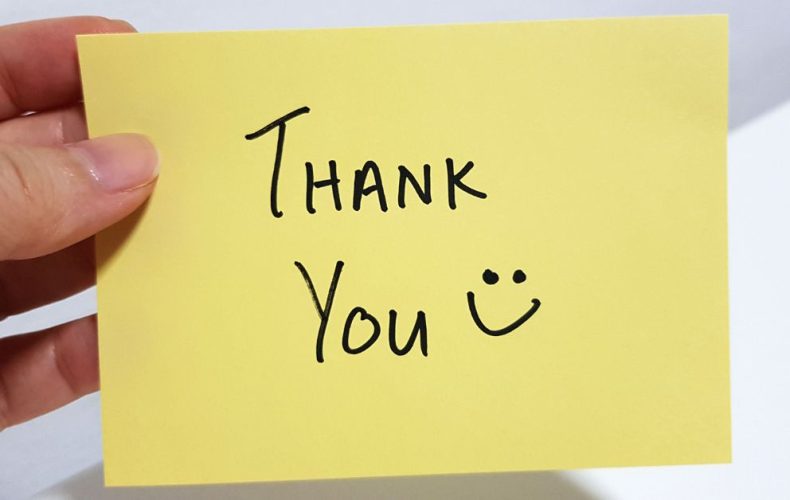 thankyou written on a yellow color note